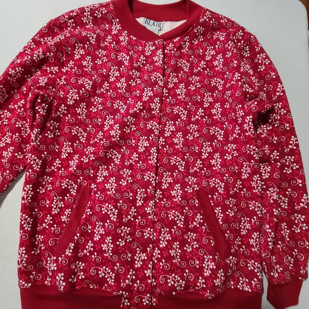 Womens Blair Floral Print Red Snap Down LS Jacket Medium
